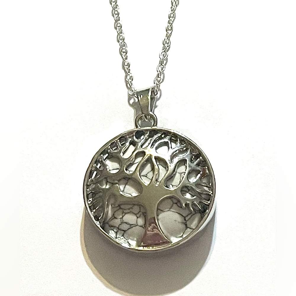 White Marble Tree of Life Pendant Necklace